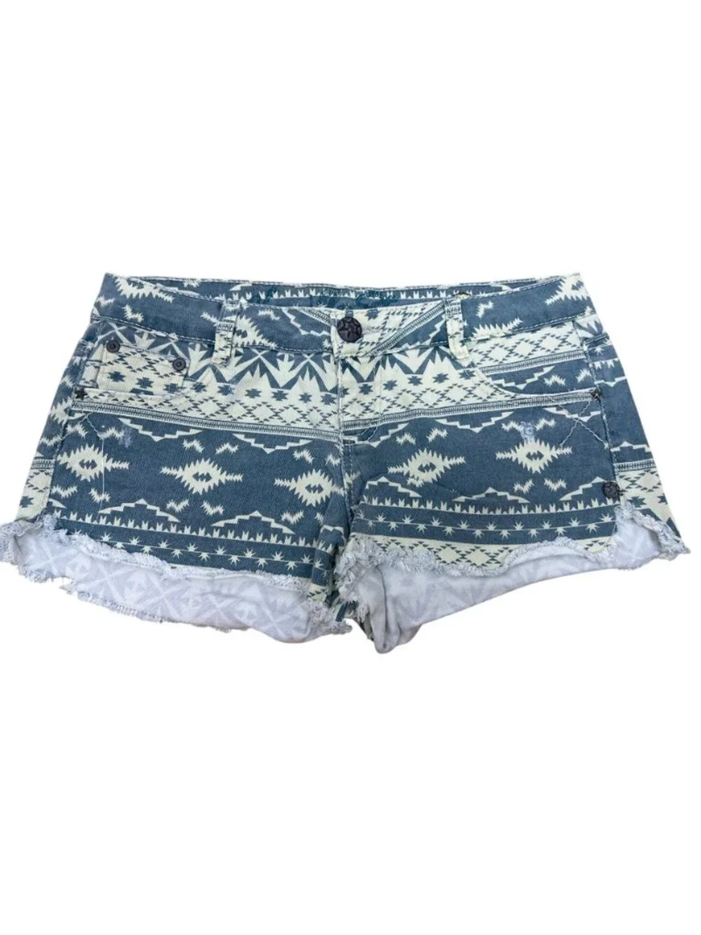Vanilla Star Denim Shorts Sz 9 Blue White Tribal Print Star Cutoff Streetwear